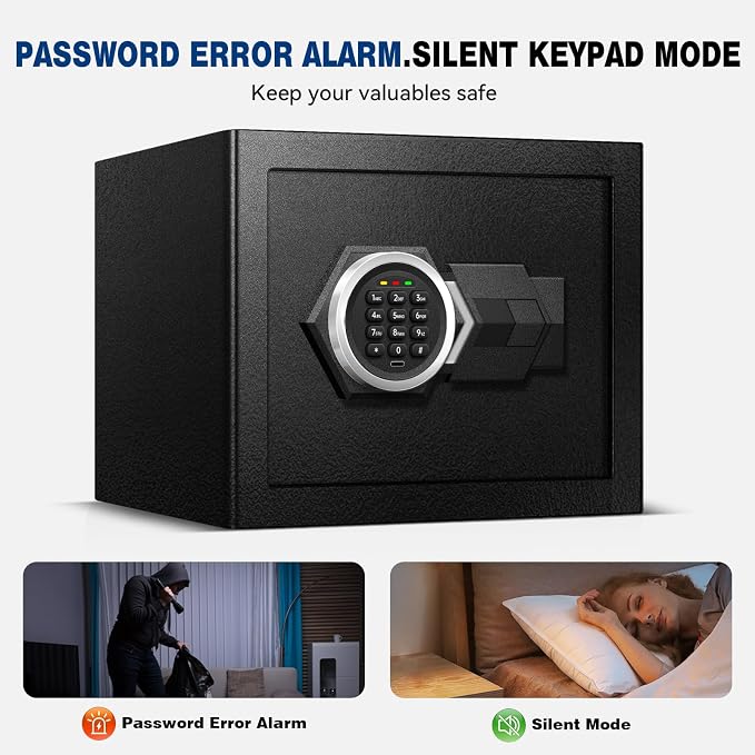 2.4 Cu Ft Large Home Safe Box, Fire Proof Safe with Type-C Port | Steel Security Box with Digital Electronic Keypad, Removable Shelf, Safety Lock Box for Office Documents Money Jewelry Gun