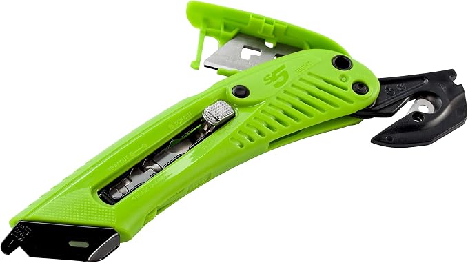 Pacific Handy Cutter S5R Box Cutter | Heavy Duty Utility Knife, Tape Splitter, & Film Cutter | 3-Position Retractable Box Cutter with Easy Blade Change | For Right Handed Users