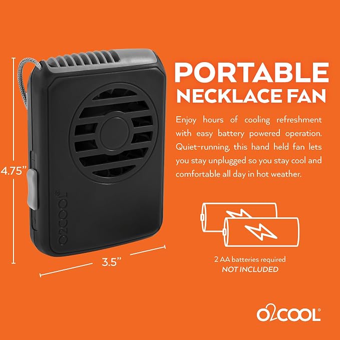 O2COOL Deluxe Necklace Fan Adjustable Lanyard Wearable Fan Black | Yes