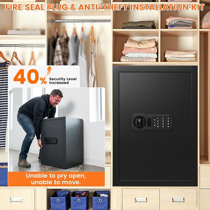 Fireproof Safe Box | 1550℉ 35-Min Real Test Fire Safe | 3.6 Cuft Large Safe | 35Lbs Heavy Duty Fire Safe Box | 3 Quick Access Unlock | Anti-Theft Alarm & Wall Mount | for Home Office Cash Document