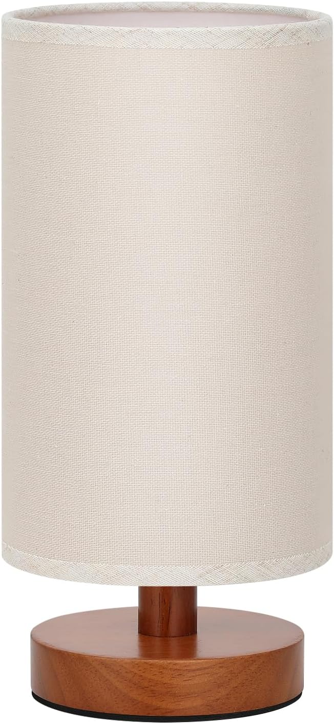 Small Table Lamps (Beige Shade - Walnut Base, 9" Inline Control) | 3000K LED Blub Included | 680 Lumens | Easy Assembly | Minimalist Design | E26 | for Kitchen | for Kids Room
