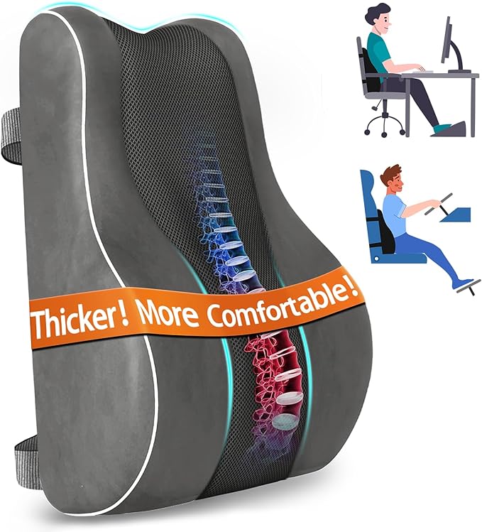 CloudBliss Lumbar Support Pillow, Memory Foam for Office Chair, Gray | Ergonomic High-Density Memory Foam, Adjustable Straps, Washable Mesh Cover, Lower Back Support for Office, Gaming & Car Seat