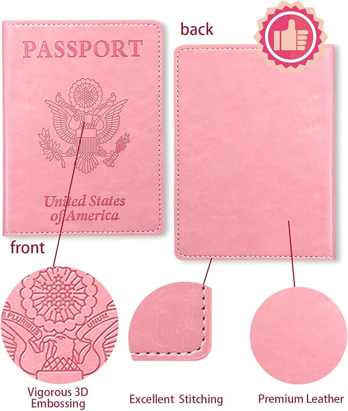 Sizobi PU Passport Holder for Travel, Passport Cover Wallet for Women Men, Leather Passport Book Card Holder Case for International Travel Must Haves Accessories, Cruise Ship Essentials Gifts, Pink