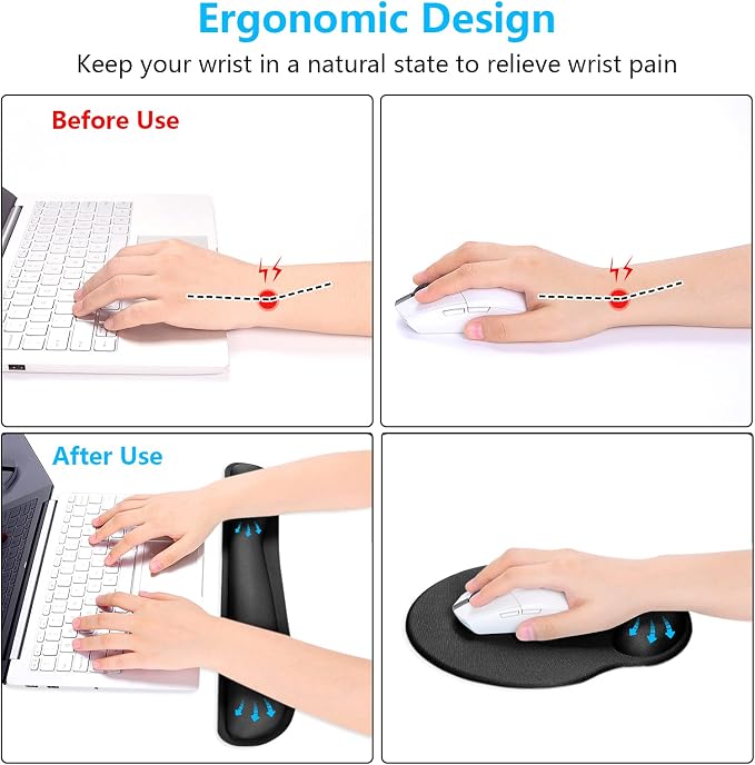 Dapesuom Keyboard Wrist Rest and Mouse Pad with Wrist Support, Memory Foam Cushion for Keyboard and Mouse Set, Ergonomic Desktop Pad Rests with Non Slip Base for Easy Typing & Pain Relief, Jet Black