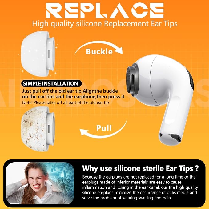 Inesore 4 Pairs Replacement Ear Tips for AirPods Pro 2nd/1st (X-Small-White)