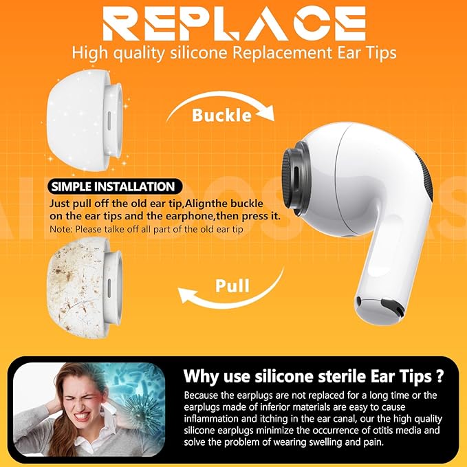 Inesore 4 Pairs Replacement Ear Tips for AirPods Pro 2nd/1st (White) | with Noise Reduction Hole & Built-in dust Guard Screen,Silicone,with Portable Storage Box & Cleaner Pen,4 Size (XS/S/M/L)
