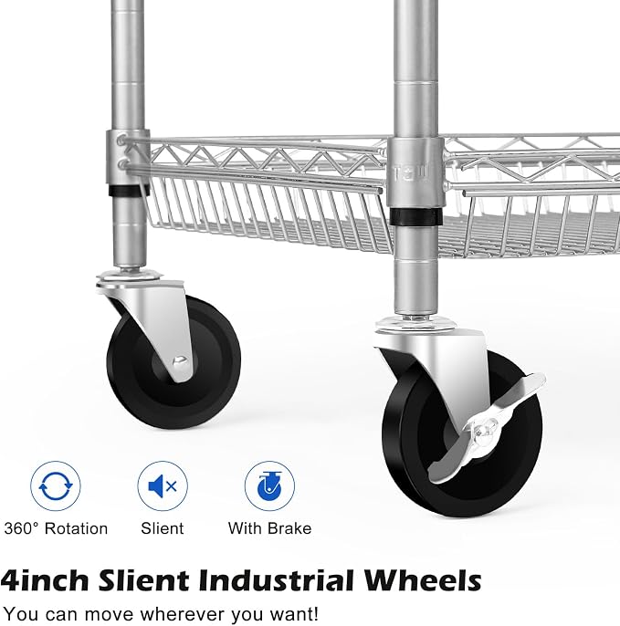 Heavy Duty 2 Tier Rolling Cart, NSF Listed, 660Lbs Capacity, Commercial Grade Metal, 35.63"x18.1"x33.93"