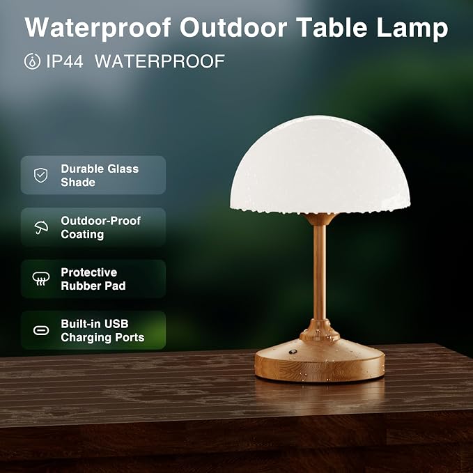 Mushroom Lamp Cordless Lamp Table Lamp,Outdoor Waterproof Shower Lamps,5000mAh Rechargeble Battery Operated Dimmable Touch Desk Lamps,LED Night Light for Bathroom Patio Camping Restaurant