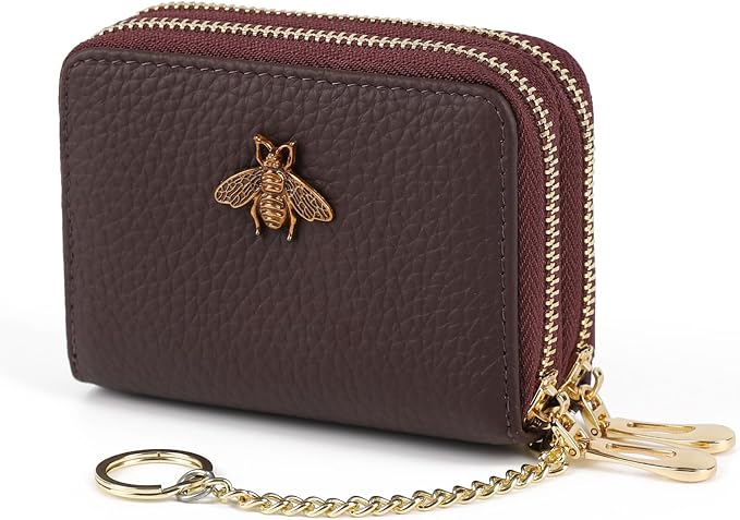 imeetu RFID Credit Card Holder, Small Card Wallet Women, Leather Card Case | Genuine Leather Women's Card & id Cases, Change Coin Purse with Zipper Keychain id Window, 20 Colors & 3 Styles, Daily, Gifts