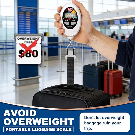 SNAIL TRAIL 100 lbs (45 kg) Digital Luggage Scale, White | Portable Suitcase Weigher, Travel Bag Weight Scale, Handheld Baggage Weigh Machine, Gift for Travelers