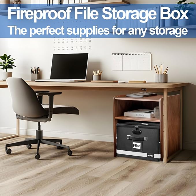 Upgraded Fireproof File Box with Stay-Open Straps, Fireproof Document Box with Lock, Portable File Organizer Filing Cabinet with Handles for Hanging Letter/Legal Folder, 15.5" x 12.3" x 10.5"