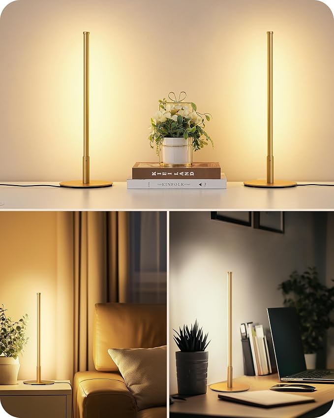 EDISHINE LED Table Lamp, Modern Dimmable Desk Lamps Metal Finish, Gold | 3 Color Temperature, 6W, Skinny Modern Minimalist Style for Bedroom, Living Room, Corner