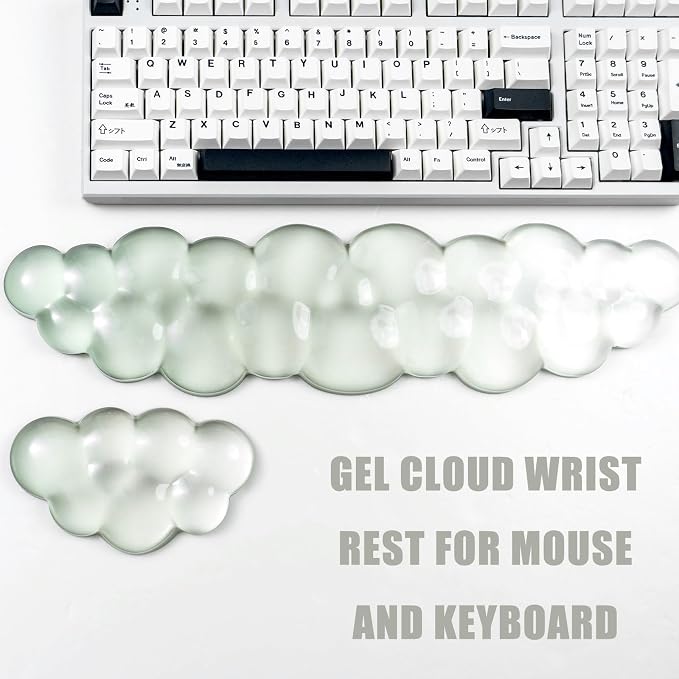 Ergonomic Gel Keyboard and Mouse Wrist Rest Set – Green Cloud Wrist Rest for Computer Keyboard 60%/68%/75%, Comfort & Support for Typing and Gaming