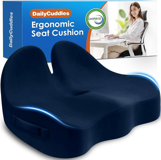 Seat Cushion, Chair Cushions for Office Chairs/Desk Seats/Wheelchair - Hip&Sciatica&Tailbone Pain Relief Memory Foam Office Chair Cushion for Long Sitting Office Workers, Blue
