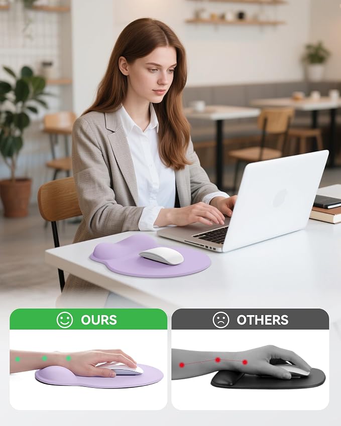 Mouse Pad with Wrist Rest for Desktop Large Ergonomic Mouse Mat(Lavender) | 10.6''L x 9''W Size, Gel Wrist Support, Non-slip Base, Washable Surface, Laptop Mousepad