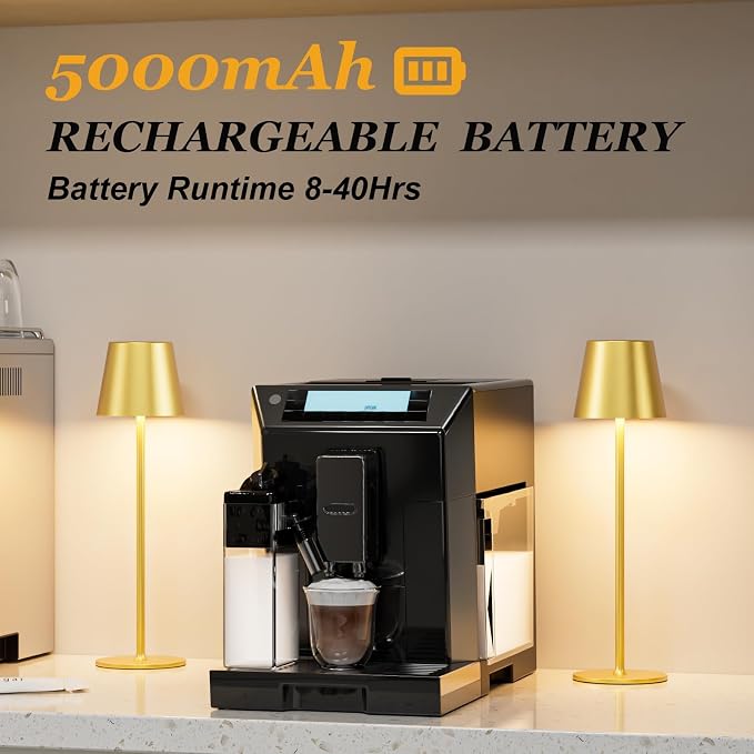 Kakanuo 20" Cordless Table Lamp Rechargeable Gold - 2 Pack 5000mAH Battery Operated Lamp for Counter, 3 Color Stepless Dimming Wireless Lamp for Dining Kitchen, Outdoor Patio, Touch Control