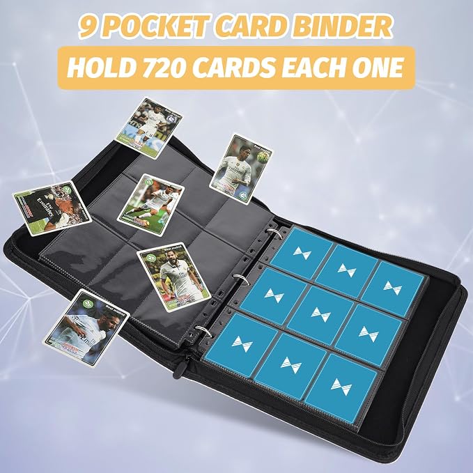 GERMUN 3 Ring 9 Pocket Zipper Card Binder, 720 Double Sided Standard PU Trading Card Album Folder for TCG & Sports Cards, Not Fit Top Loaders (Yellow)