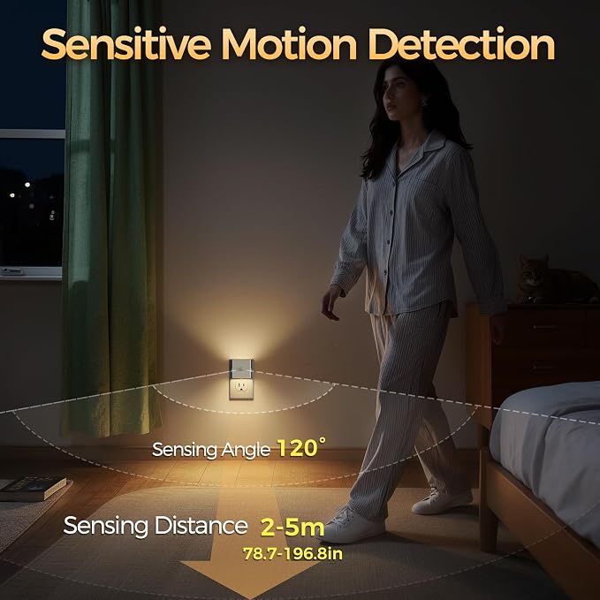 DORESshop LED Motion Sensor Night Light[2 Pack], Plug in Night Light with Motion Sensor, Brightness Adjustable Motion Activated Nightlight for Bedroom, Bathroom, Hallway, 3000K