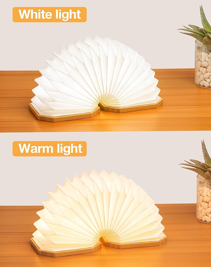 Originality Folding Accordion Lamp, Japanese Gift, LED Paper Lantern | Portable Wooden Table Lamp, Creative Japanese Paper Light with USB, Japanese Decor for Home & Bedroom & Library (Bamboo)