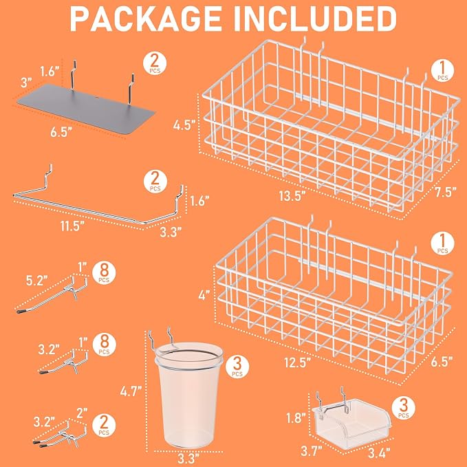INCLY 30PCS Peg Board Organizer Accessories Kit with Bins, Cups & Baskets | Pegboard Hooks Assortment, Wire Baskets, Paper Towel Holder, 1/8" and 1/4" Pegboard, For Garage Workbench Craft Room