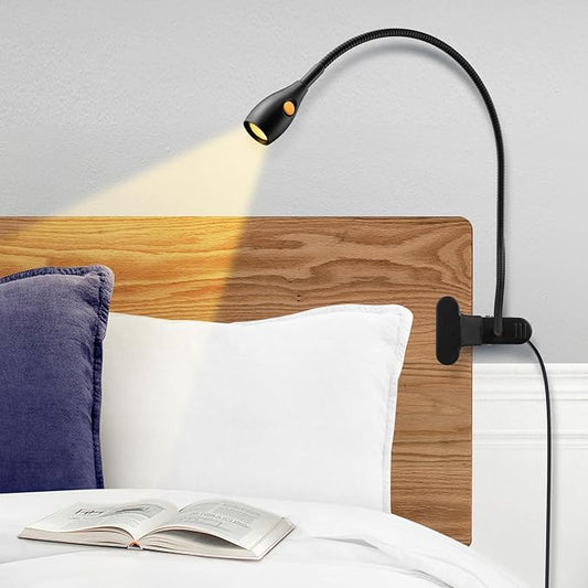 acegoo Minimalist Reading Light for Bed Headboard Dimmable Book Light Clip on Lamp with USB-C Adapter, Flexible Neck & Handy Lamp Head Switch, CRI 95+