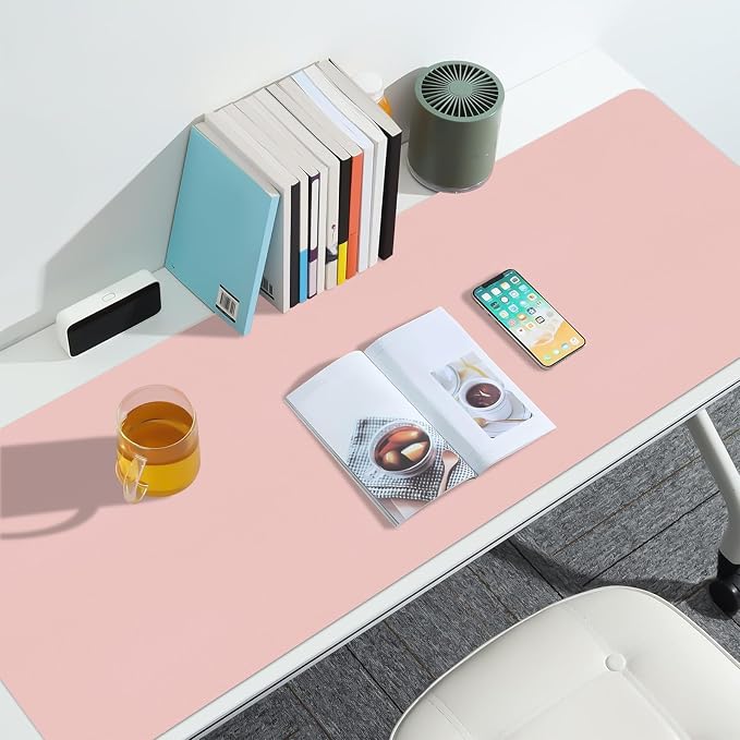 Leather Desk Pad Mat, Large Pink Desk Mat, 47.2" x 16.9" | Non-slip and Waterproof Computer Mat, Desk Protector for Office/Home, Desk Accessories for Women