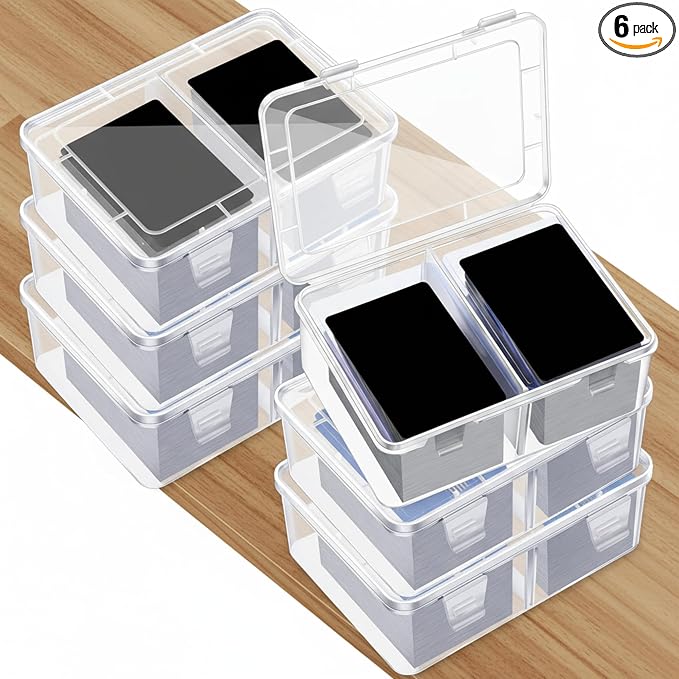 Vicenpal 300 Card Storage Box Compatible with Mtg TCG Clear Plastic Trading Card Storage Box with Removable Divider Hard Trading Deck Case for Baseball Football Game Organizer Collector(6 Pcs)