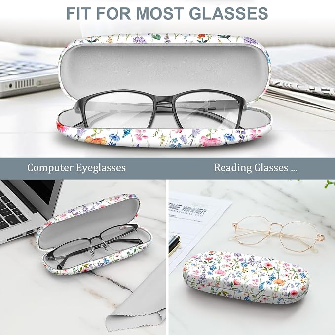 FINTIE Hard Shell Eyeglasses Case, Portable Protective Glasses Cover Eyeglass Holder Box with Cleaning Cloth for Men Women