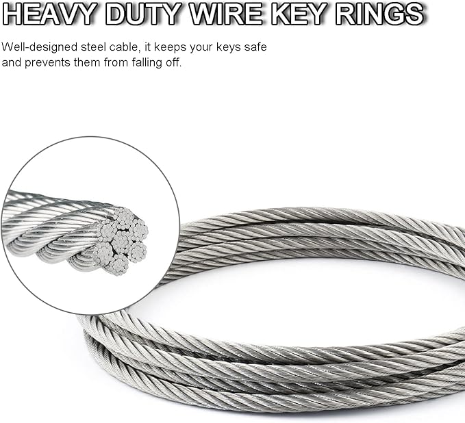 100 Pack Wire Key Ring Large Cable Key Chain Rings 6" Metal Keychain Keyring Loop Bulk for Outdoor Luggage Tags(THICK: 2MM)