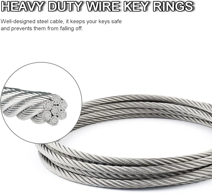 CooBigo 25 Pack Wire Key Ring Large Cable Key Chain Rings 6" Metal Keychain Keyring Loop Bulk for Outdoor Luggage Tags(THICK: 2MM)