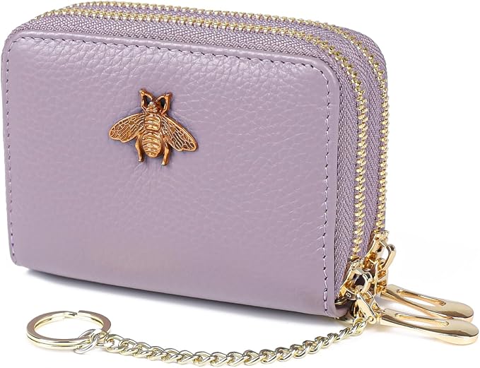 imeetu RFID Credit Card Holder, Small Card Wallet Women, Leather Card Case | Genuine Leather Women's Card & id Cases, Change Coin Purse with Zipper Keychain id Window, 20 Colors & 3 Styles, Daily, Gifts
