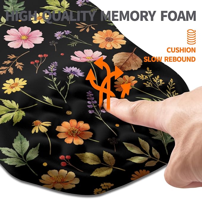 Ergonomic Slope Mouse Pad Wrist Support, Wrist Rest Mousepad for Carpal Tunnel Pain Relief with Massage Bulge and Slow Rebound Memory Foam (12x8 inch, Flowers and Leaves)