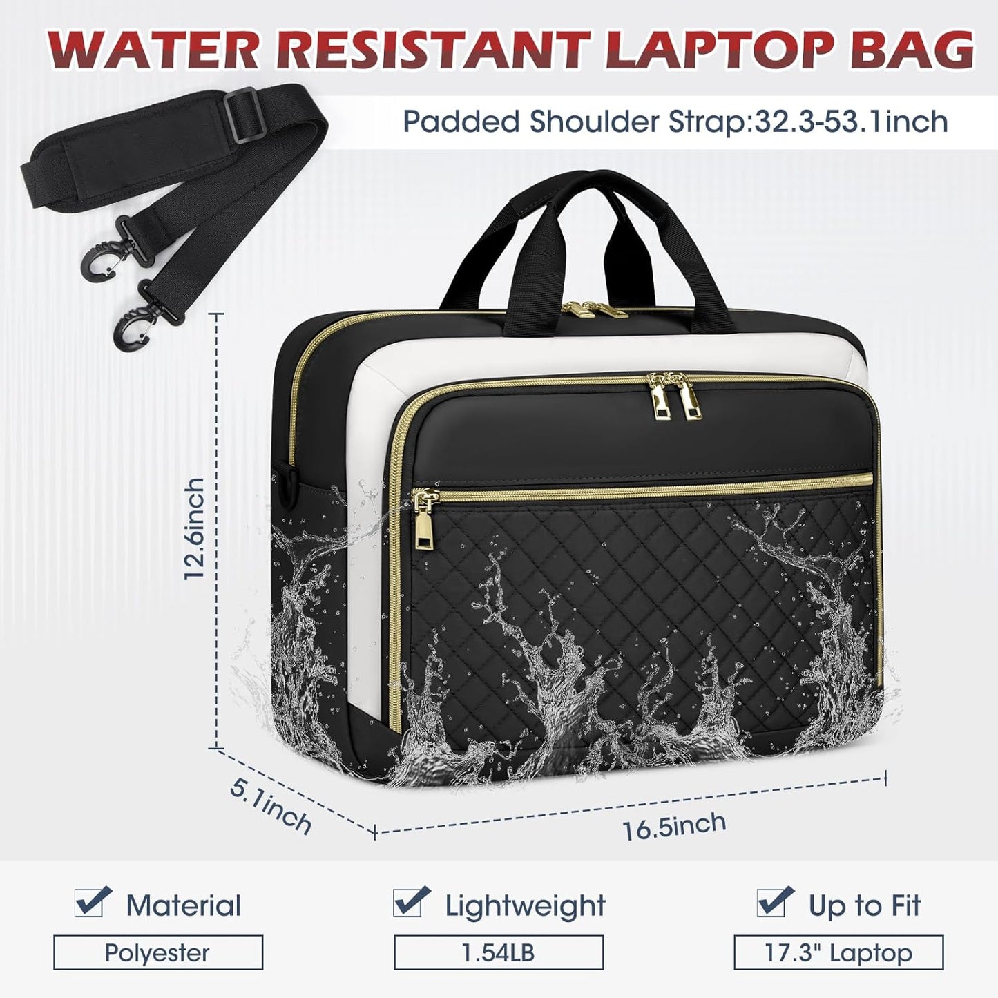 NEWHEY Laptop Bag 17.3 Inch Laptop Briefcase for Women Men Waterproof Shoulder Messenger Bag Large Computer Bag for Business Office Work College, Black&Beige