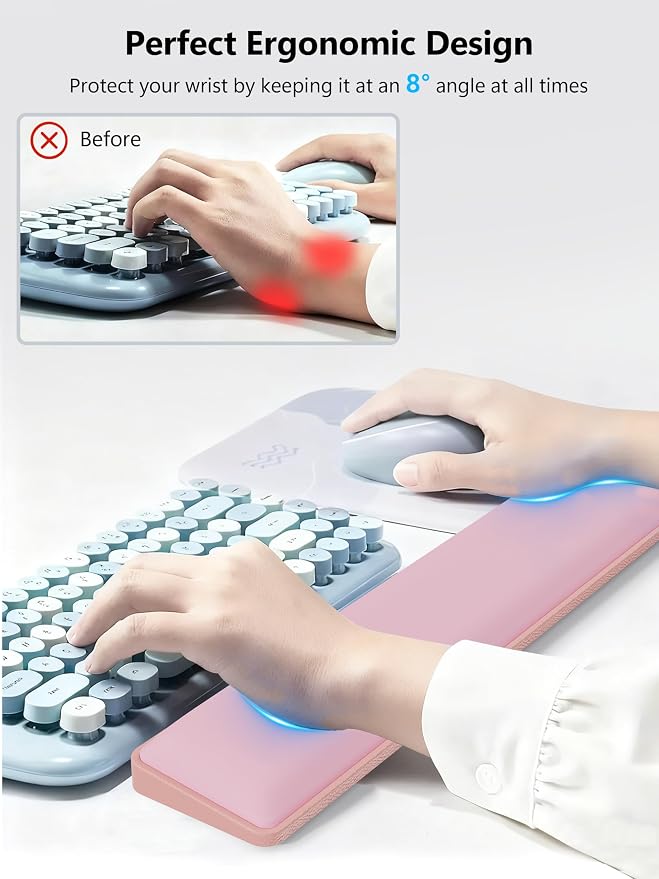 TopMade Keyboard Wrist Rest, Cooling Gel & Upgrade Soft Memory Foam Design Wrist Support for Keyboard, Full-Size Keyboard Hand Rest Pad, Ergonomic Palm Rest for Long Hours of Work, Gaming, Pink