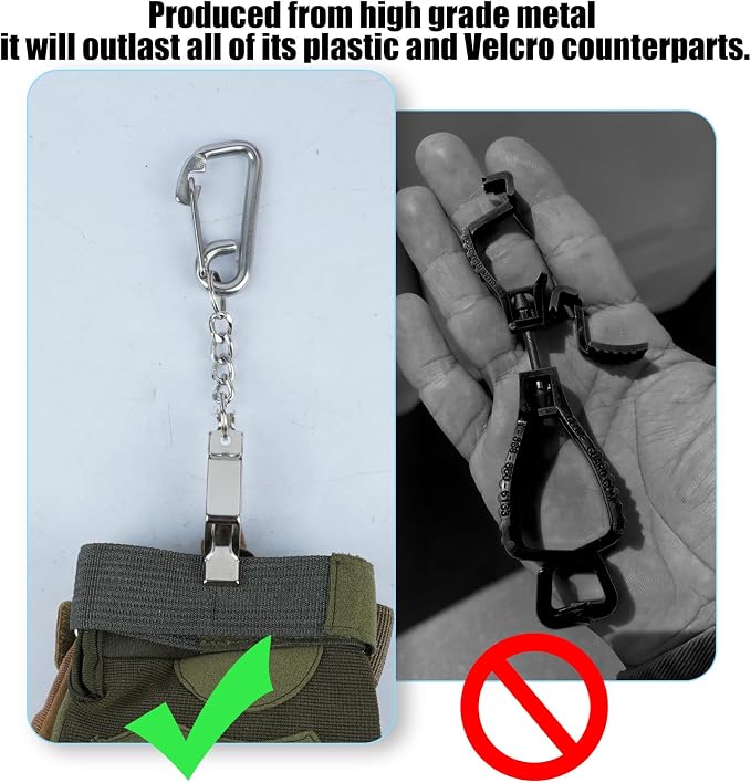 KUNN Metal Glove Clips with Stainless Steel Carabiner Clip, Portable Glove Clips for Work Glove, Glove Holder for Wall Mount