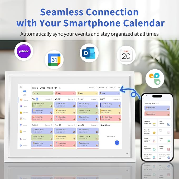 Digital Calendar, 10.1 Inch Smart Digital Wall Planners for Family Schedules, Touchscreen Interactive Chore Chart Display, Smart Family Organizer, Meal Planner, Best Gifts for Women Men