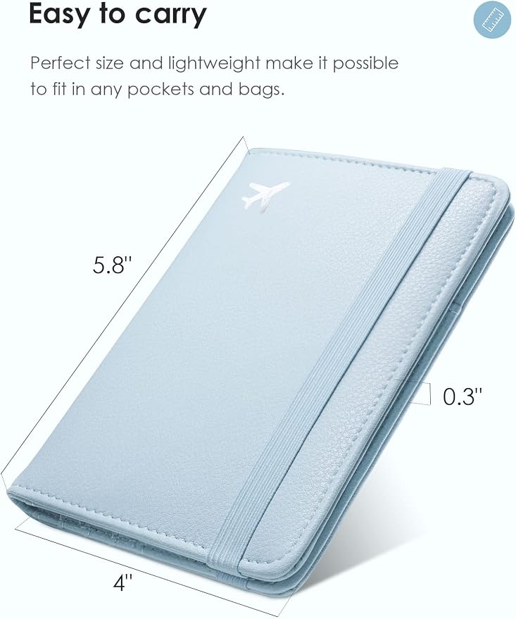 Mymazn Blue Passport Holder Women Passort Travel Wallet Vaccine Card Organizer Passport Case with Vaccination Card Holder with RFID Blocking Clear Pocket for Picture (blue)