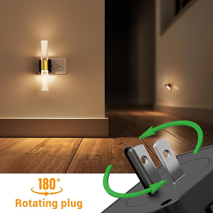 L LOHAS LED Night Light, 2 Pack Night Lights Plug into Wall, 3000K Soft White, 0-100LM Adjustable Brightness, 180° Rotating Plug in Night Light with Auto Light Sensor (Matte White)