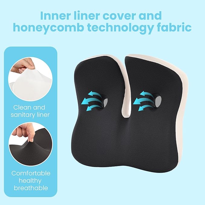 Seat Cushion,Office Chair Memory Cushion, Ergonomic Design, Relieve Sciatica and Long-Term Sitting Pain, Suitable for desks, car Seats, Games, wheelchairs