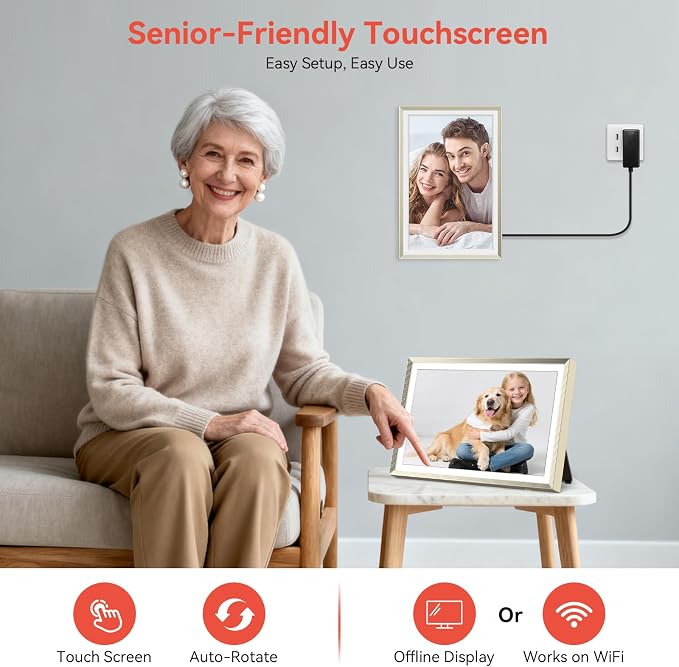 Frameo 10.1 inch Digital Picture Frame, Smart WiFi Digital Photo Frame with 32G Memory, HD Touch Screen, Auto-Rotate(ChampagneGold)