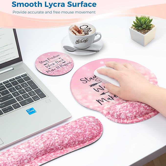Mouse Pad and Keyboard Wrist Rest Support,Ergonomic Mouse Pad Set | Mousepad With Coaster and Non-Slip PU Base,Pain Relief for Desk Desktop Gaming, Computer,Office -Beach