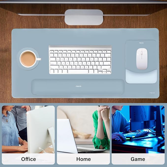 MOSISO Keyboard Mouse Pad Set, Large Gaming Mouse Pad&Keyboard Wrist Rest | Rectangular Mousepad with Wrist Rest&Coaster, Ergonomic Non-Slip&Easy Typing Pad with Curved Silicone Lining, Aquamarine