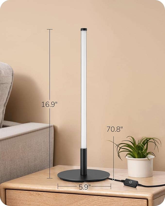 EDISHINE LED Table Lamp Set of 2, Modern Desk Lamps, Black Bedside Lamps | Stepless Dimmable, Metal Finish, 3 Color Temperature, 6W, Ideal for Bedroom, Living Room, Corner