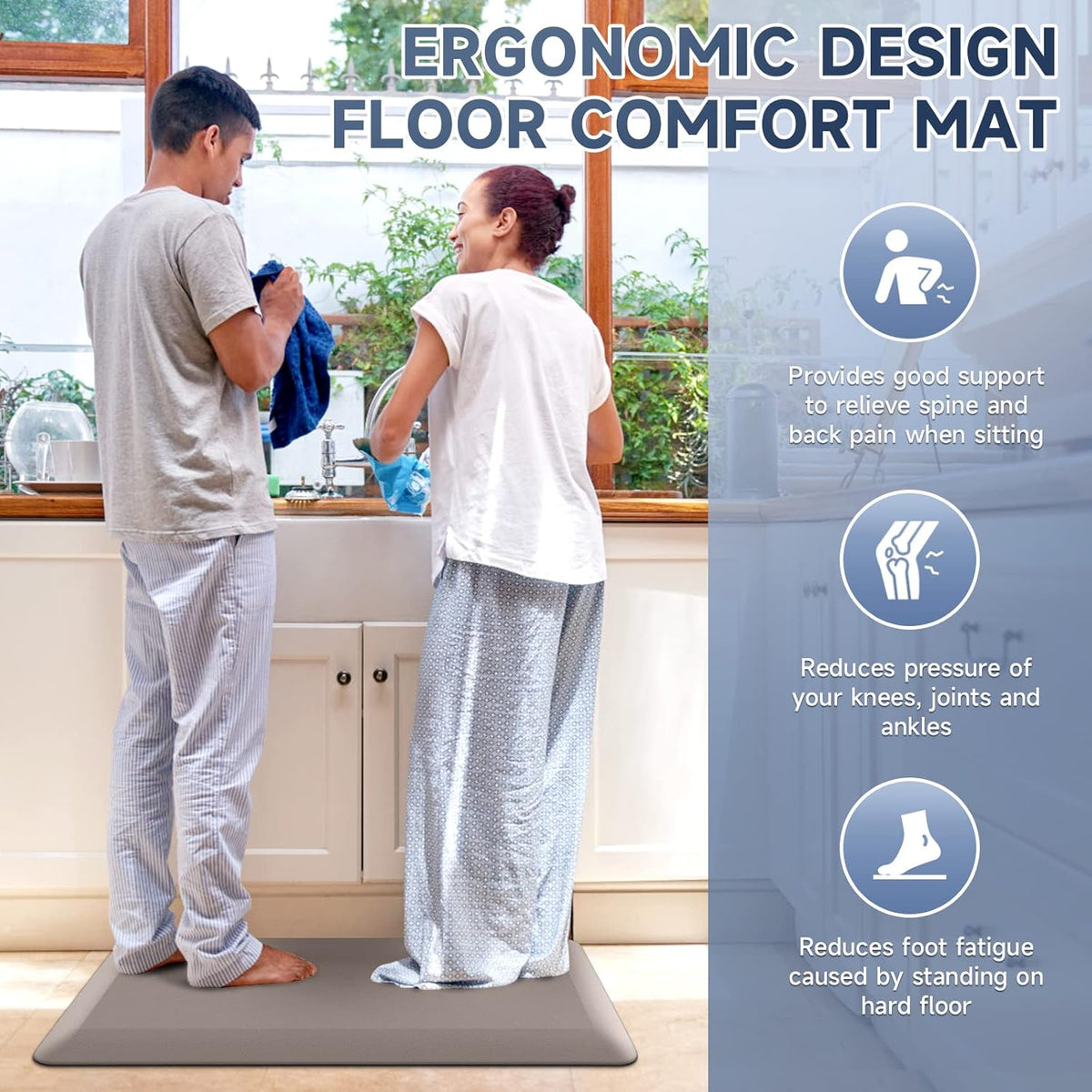 4/5 Inch Thick Kitchen Mats for Floor, StepRite Kitchen Rug for Standing Desk, Non-Slip, Thicker, Stain Resistant, Waterproof, Comfort Anti Fatigue Floor Mat for Home, Kitchen, Office - Khaki,32*20''