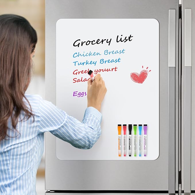 MaxGear Magnetic Dry Erase Board for Fridge, 20 x 13 Inch, Markers Included | Strong Magnetic Backing, Stain Resistant Surface, Easy to Write and Erase, Ideal for To-do Lists, Includes 6 Markers 1 Erase