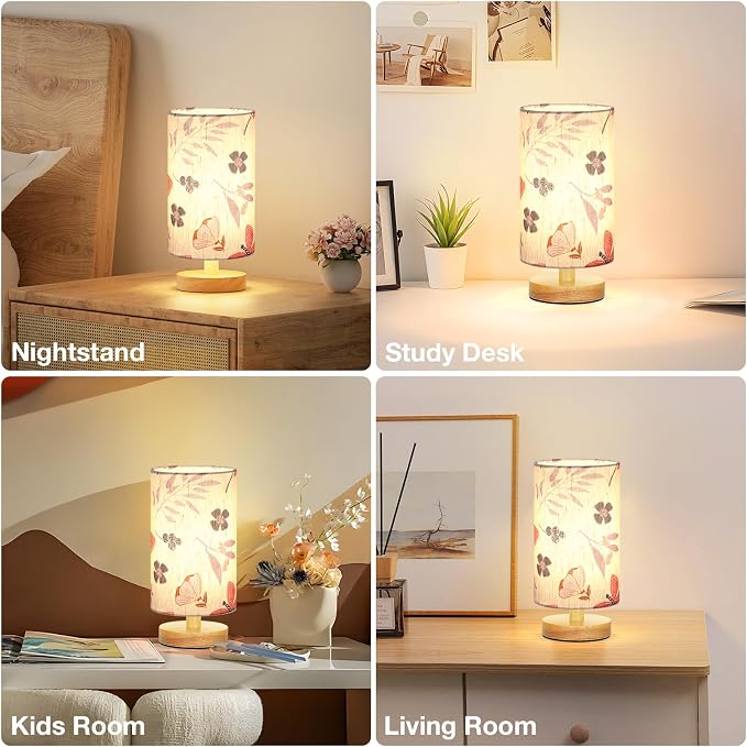Small Table Lamps (Butterfly Cream Shade, 9" Inline Control) | 3000K LED Blub Included | 680 Lumens | Easy Assembly | Minimalist Design | E26 | for Kitchen | for Kids Room