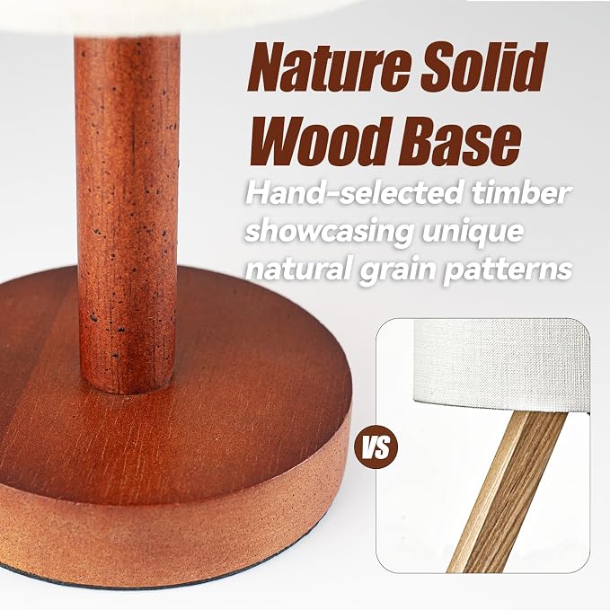 LALISU Small Table Lamp Nightstand Lamp Linen Lampshade Bedroom Wood Base Small Bedside Lamp for Night Stands, Desk Lamps for Reading Living Room, Office (LED Bulb Included) (Black-Walnut Wood（2）)