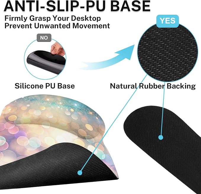 Ergonomic Mouse Pad Set with Wrist Rest, Glitter Gold | Fantasy Colorful Non-Slip Rubber Base Wrist Cushion Support and Coasters Mousepad with Wrist Support for Computer Keyboard