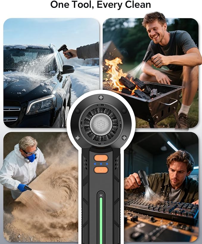 Compressed Air Duster, 300000RPM Powerful Electric Air Duster Rechargeable with LED Light and Brushless Motor, 4-Gear Cordless Mini Air Blower for Keyboard, Computers, Car, Outdoors (Black)