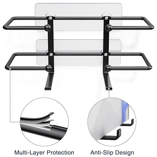Glove Box Holder, Adhesive Wall-Mounted Metal Dispenser, Black | Tool-Free Adhesive Wall Mount Metal Glove Box Holder for Latex Rubber Gloves, Facial Tissues and Wipes Storage